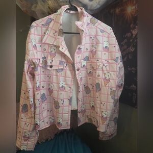 ROMWE Kawaii Pink Plaid Cat Jacket